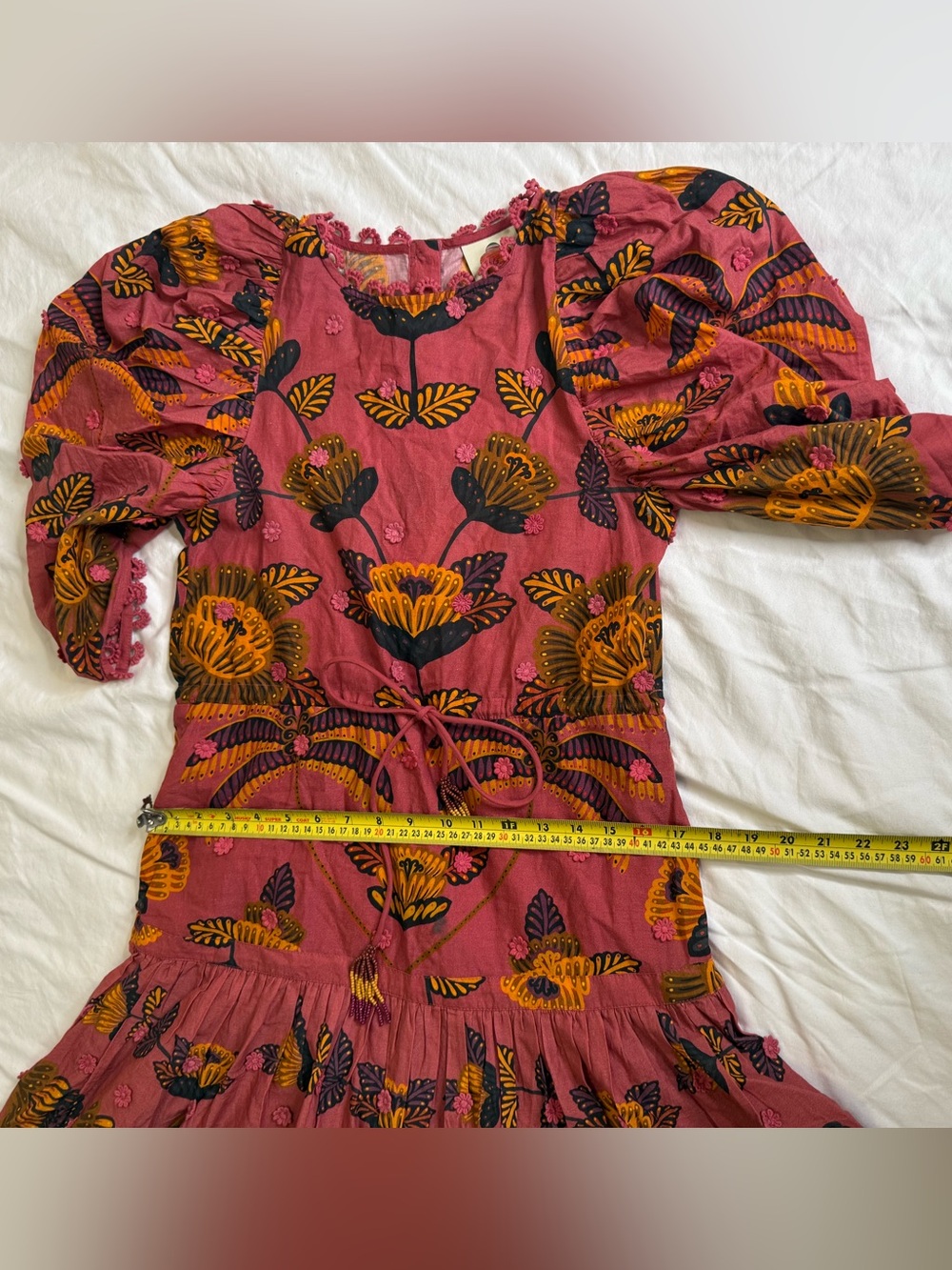 FARM Rio Pink Floral Applique Puff Sleeve Cotton Mini Dress XXS Cottagecore Boho - Picture 14 of 14